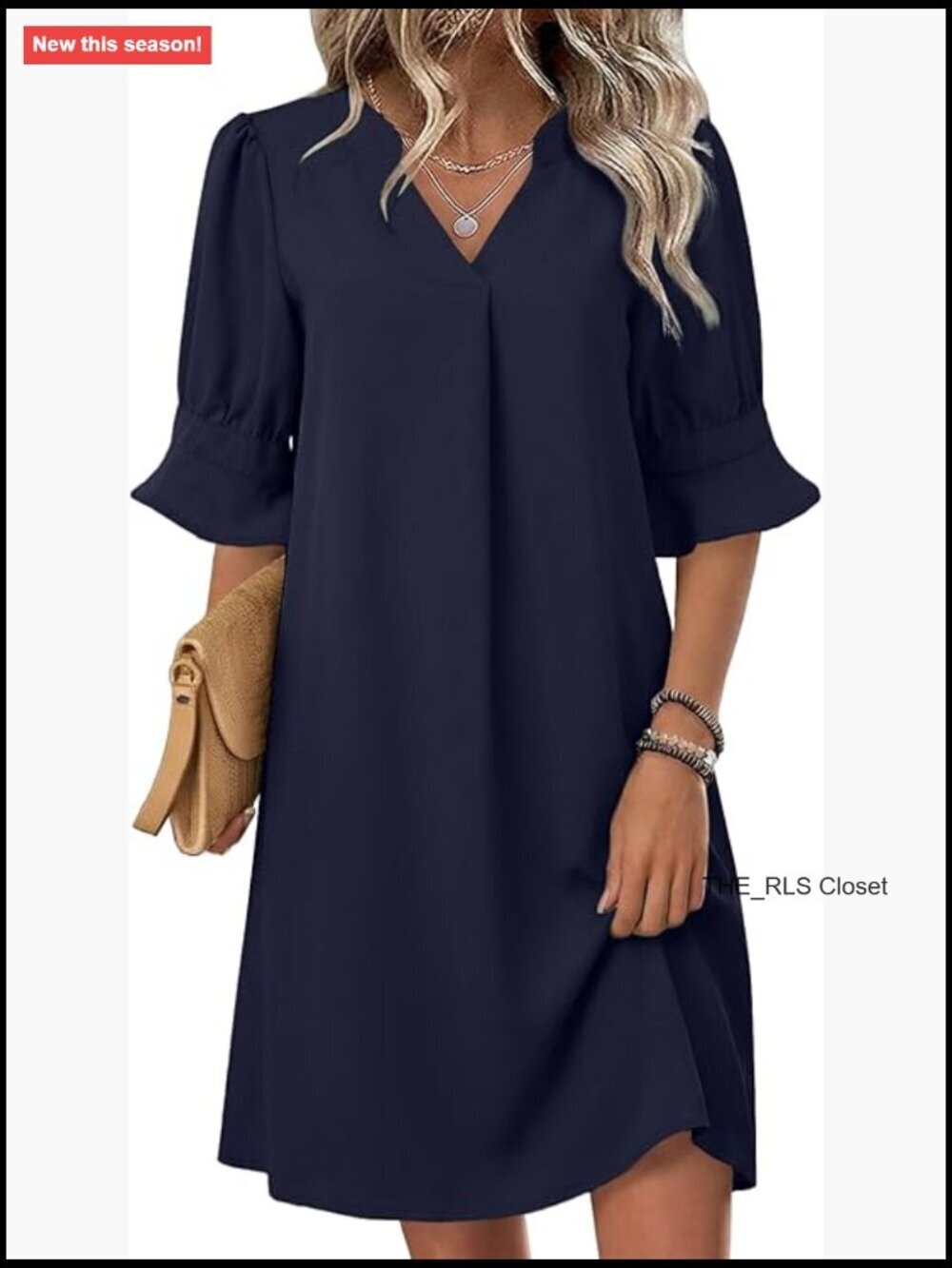 V Neck Ruffle Sleeve Casual Shift Dress 100% Polyester Summer Sundress